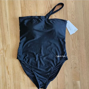 Calvin Klein Women's Black One Piece Swimsuit Slimming Bathing Suits Size 10